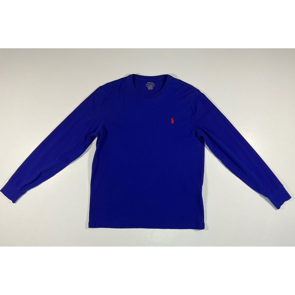Polo Ralph Lauren Mens Custom Slim Fit Long Sleeve Blue T-Shirt Red Pony Size M - Picture 5 of 14